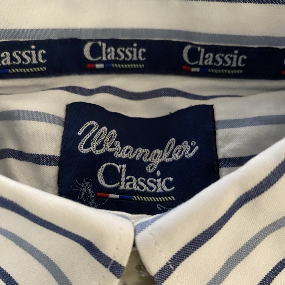 Wrangler Classic Button Up Long Sleeve Western Shirt Men's XL Blue White Striped - Picture 5 of 14